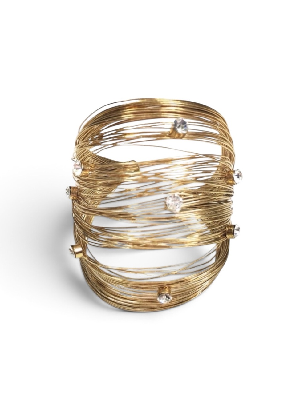 Gold Tone Wire Cuff Bracelet with Rhinestones